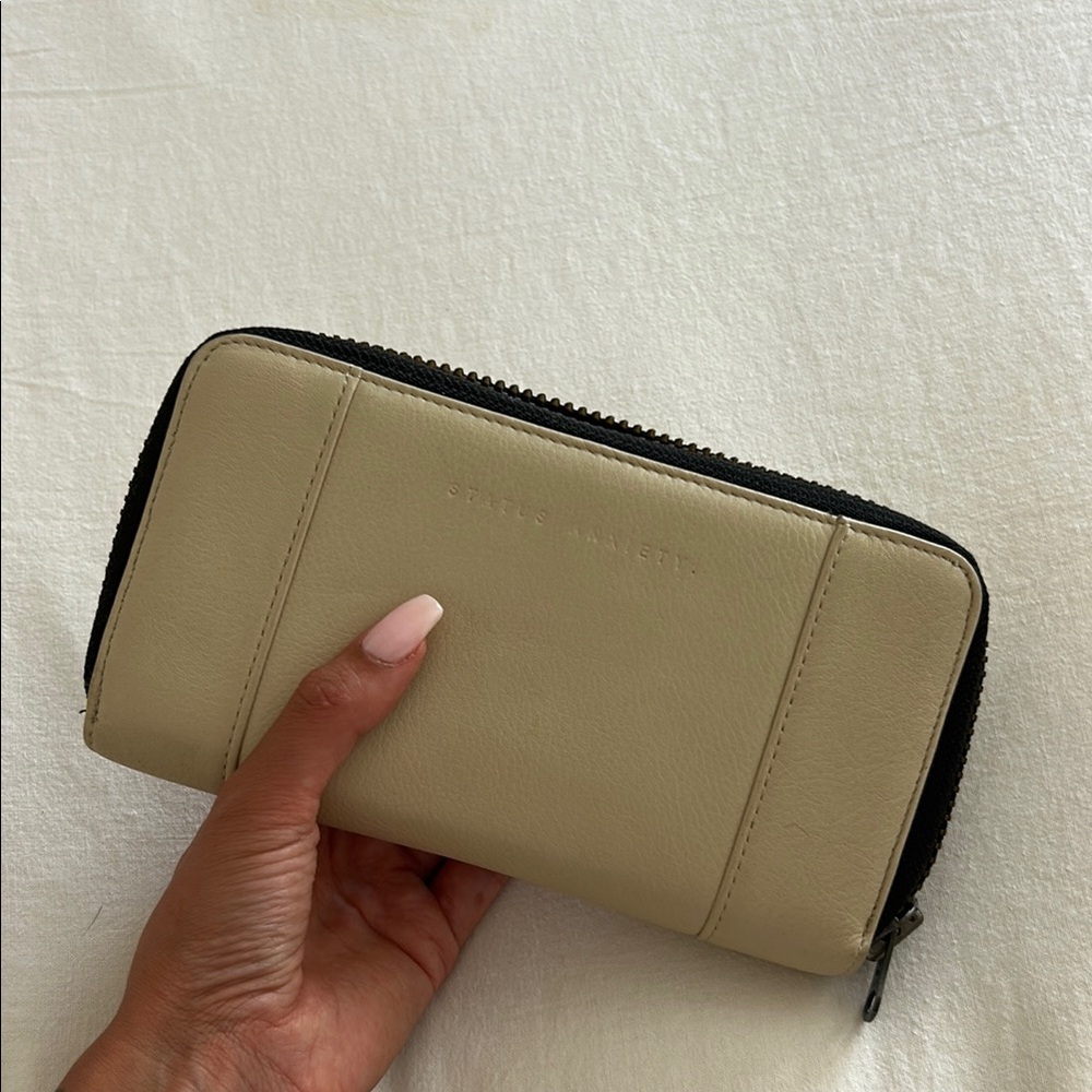 Status Anxiety leather Passport Beige and Black Zip Wallet